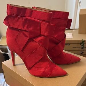 Vibrant Red Stiletto Ankle Booties